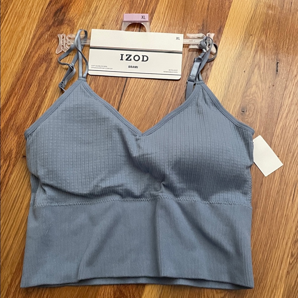 IZOD Women's Blue grey Ribbed Bralette Brami NWT Size Extra Large XL